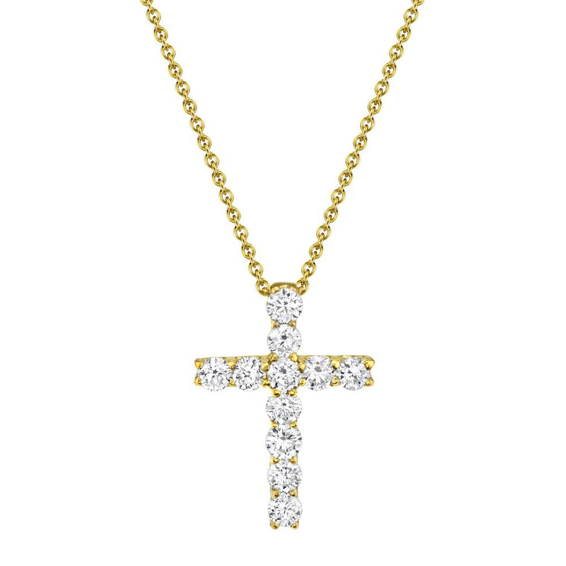 14K Yellow Gold Diamond Cross Necklace .32Ct G/H Vs/Si