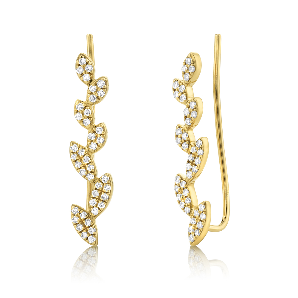 0.25ct 14k Yellow Gold Diamond Leaf Ear Crawler Earring SC55001419