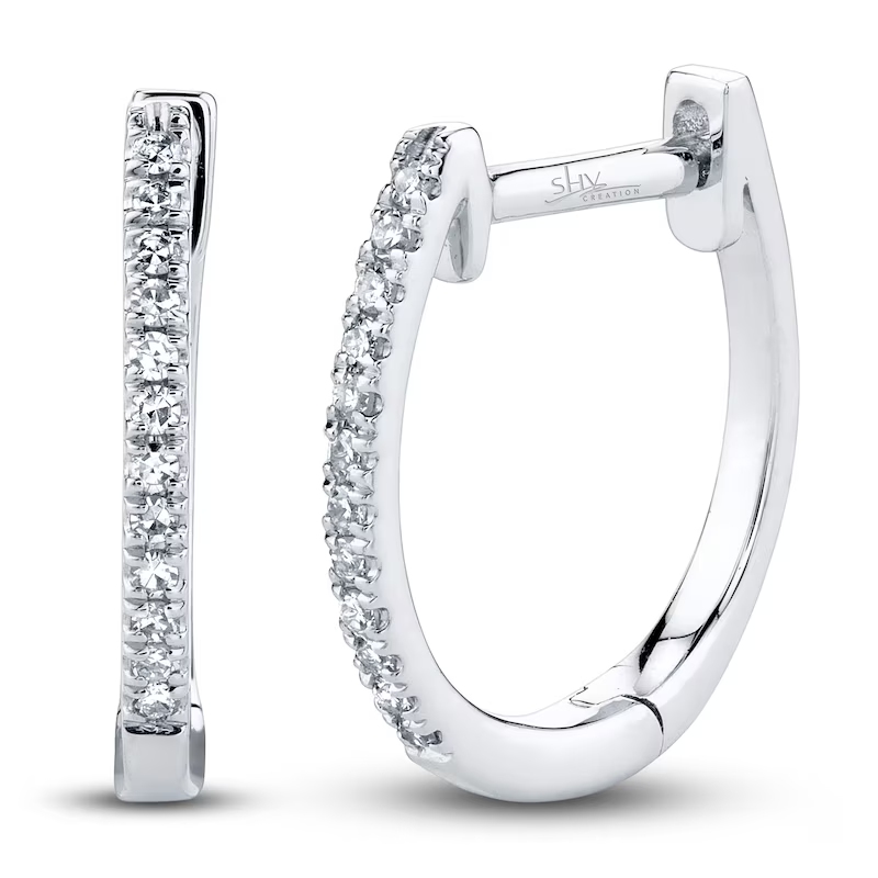 A Single 14K White Gold Huggie Hoop Earring Set