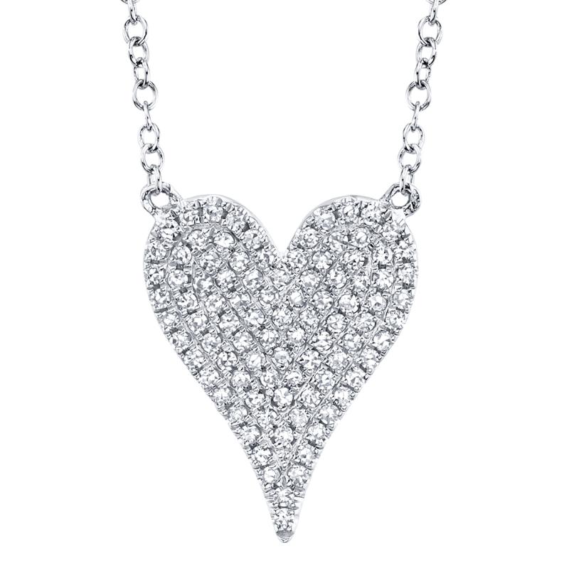 0.21Ct 14K White Gold Diamond Pave Heart Necklace