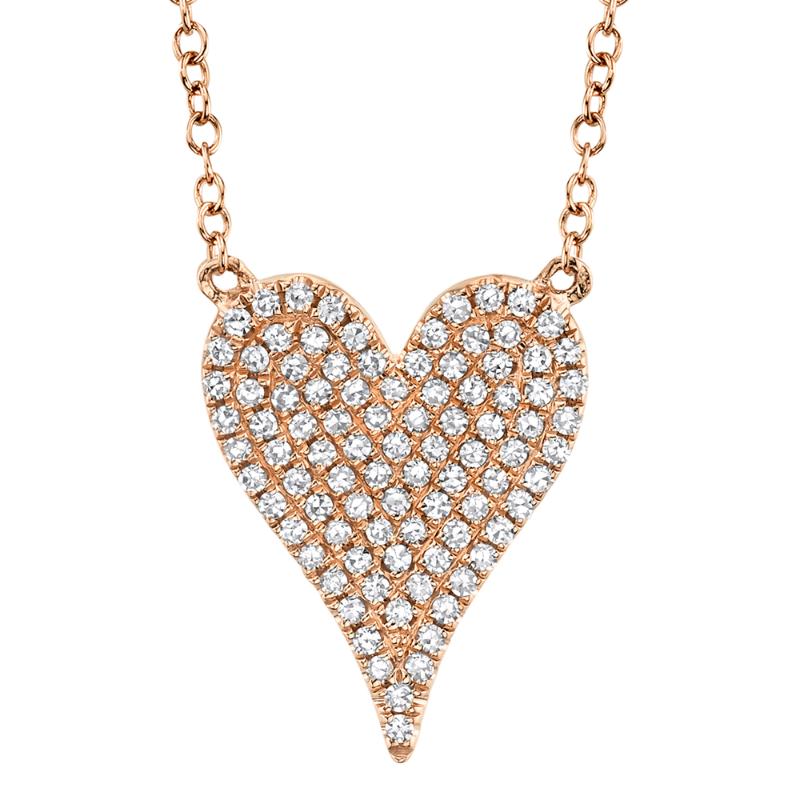 0.21Ct 14K Rose Gold Diamond Pave Heart Necklace