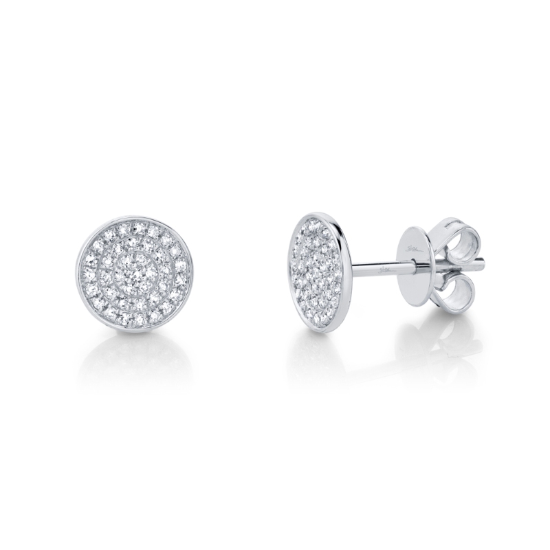 0.17Ct 14K White Gold Diamond Pave Circle Stud Earring
