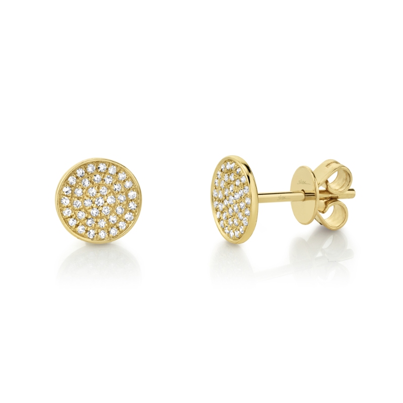 0.17Ct 14K Yellow Gold Diamond Pave Circle Stud Earring