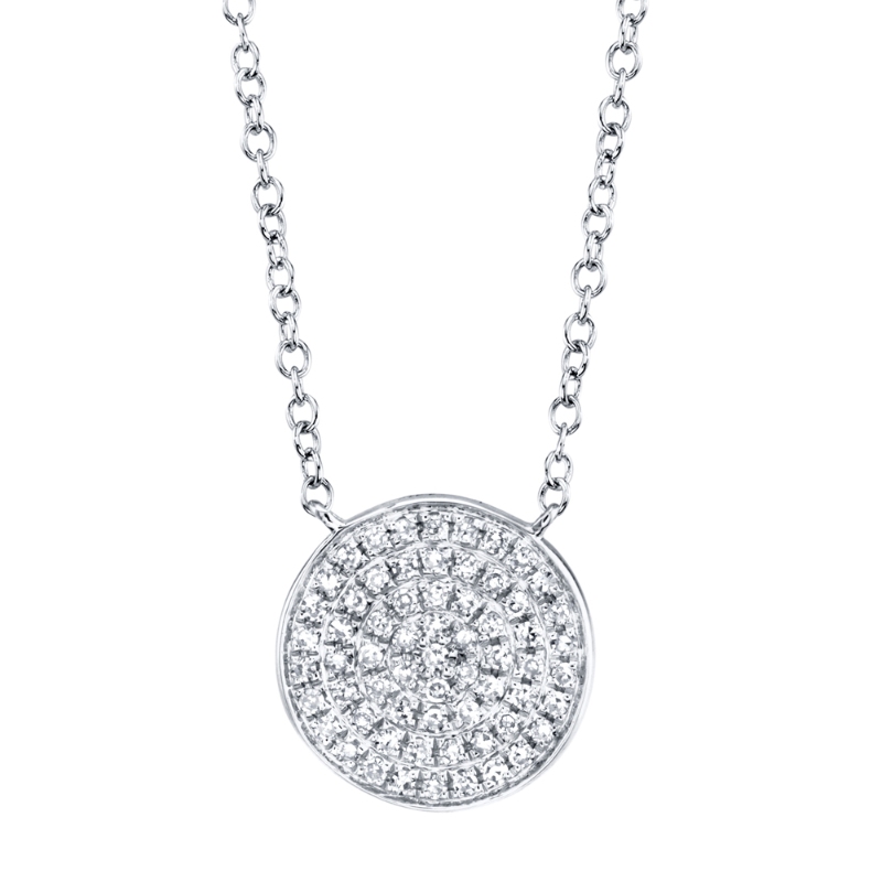0.15Ct 14K White Gold Diamond Pave Circle Necklace
