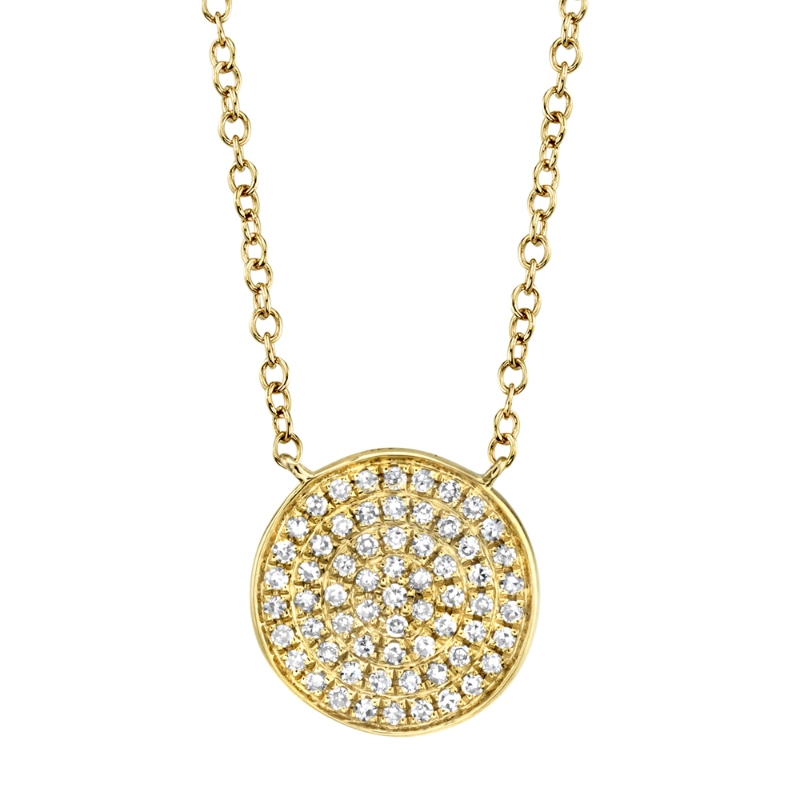 0.15Ct 14K Yellow Gold Diamond Pave Circle Necklace