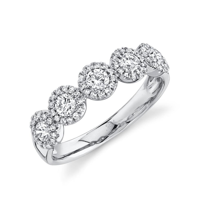 A 14K White Gold And Diamond Five Stone Halo Band That Is Set With Diamonds Weighing .70 Carat Total.. G/H, Vs-Si