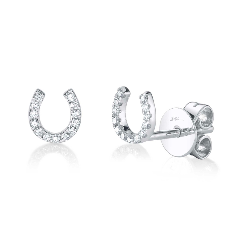 0.06Ct 14K White Gold Diamond Horseshoe Stud Earring
