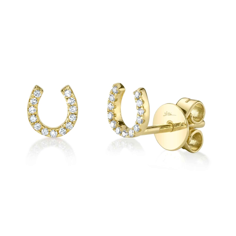 0.06Ct 14K Yellow Gold Diamond Horseshoe Stud Earring