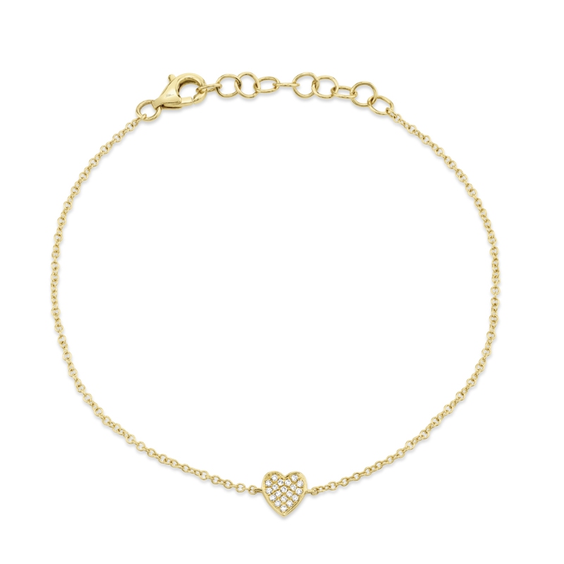 0.04Ct 14K Yellow Gold Diamond Pave Heart Bracelet