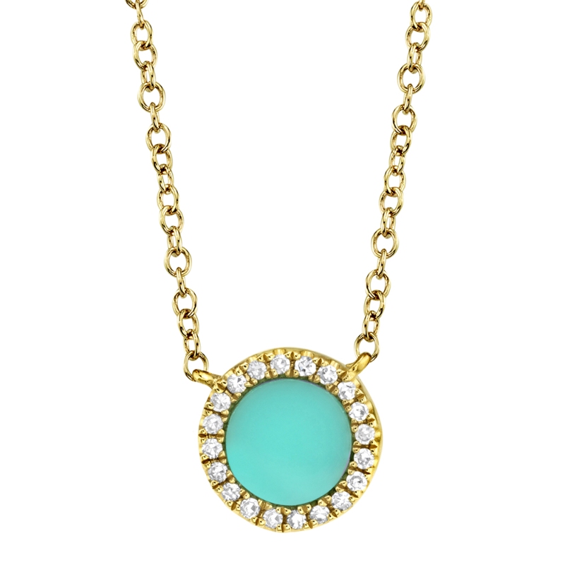 0.04Ct Diamond & 0.33Ct Composite Turquoise 14K Yellow Gold Circle Necklace