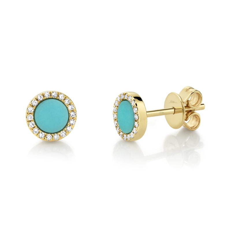 0.08Ct Diamond & 0.47Ct Composite Turquoise 14K Yellow Gold Stud Earring
