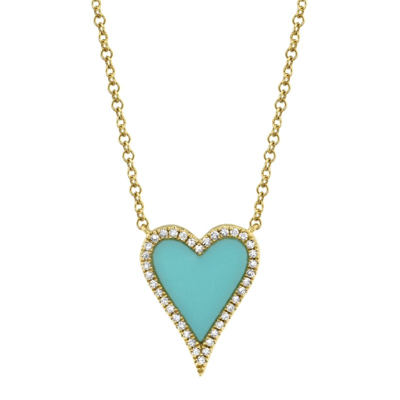 0.09Ct Diamond & 0.69Ct Composite Turquoise 14K Yellow Gold Heart Necklace