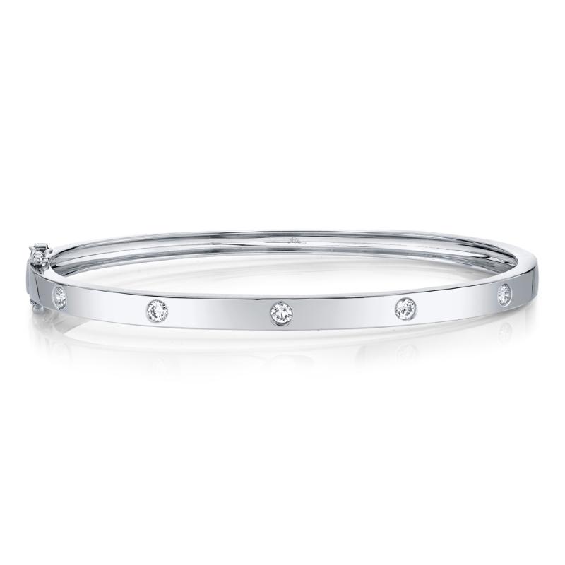 14K White Gold And Diamond Bangle Bracelet