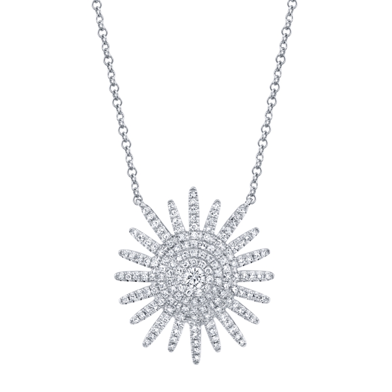 0.43Ct 14K White Gold Diamond Starburst Necklace