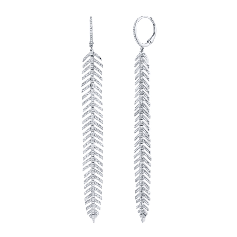 1.43Ct 14K White Gold Diamond Feather Earring