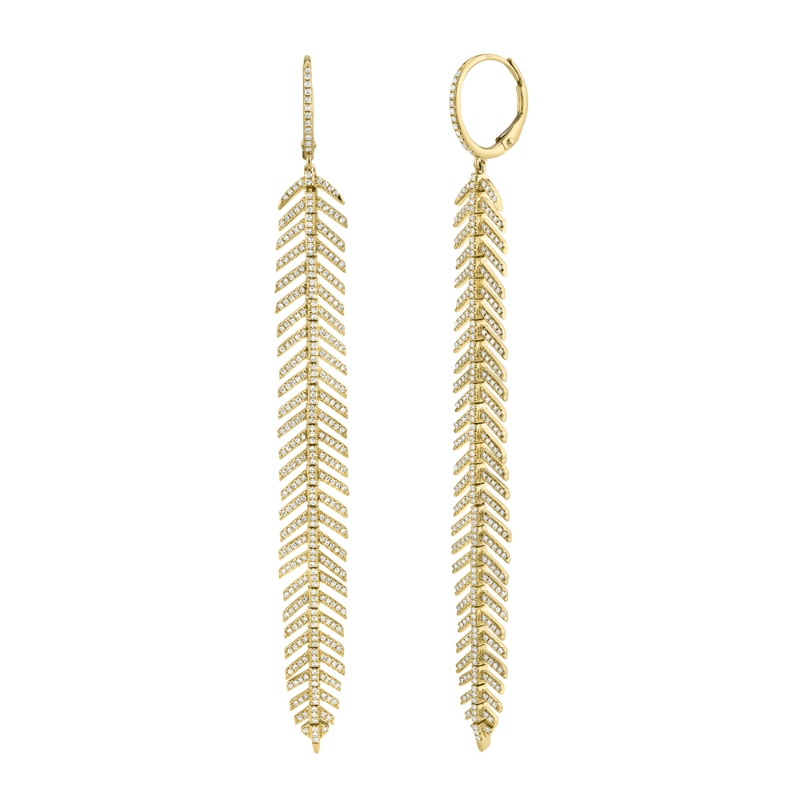 1.43Ct 14K Yellow Gold Diamond Feather Earring