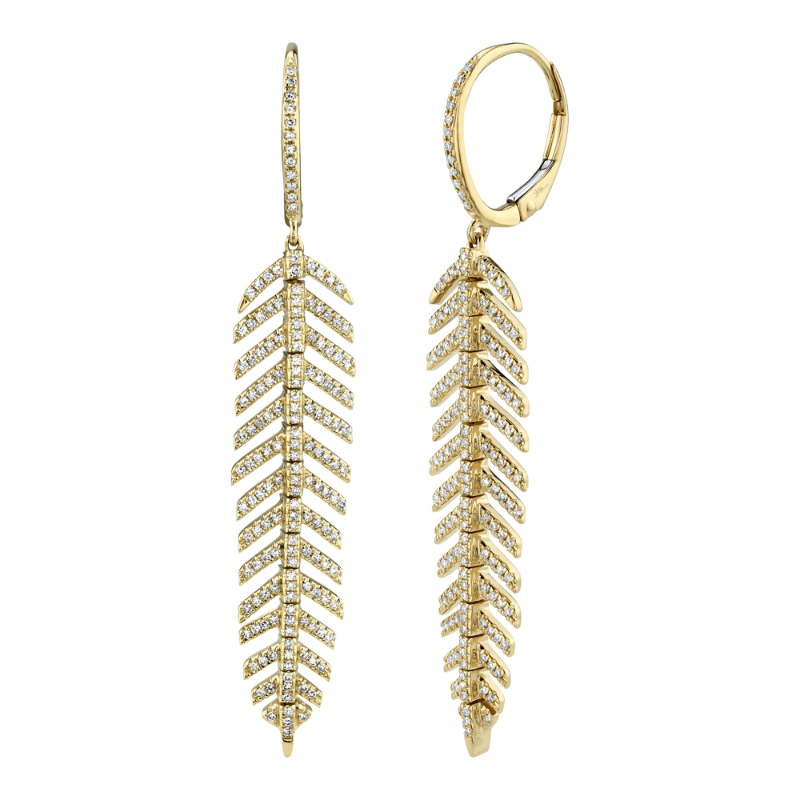 0.60Ct 14K Yellow Gold Diamond Feather Earring