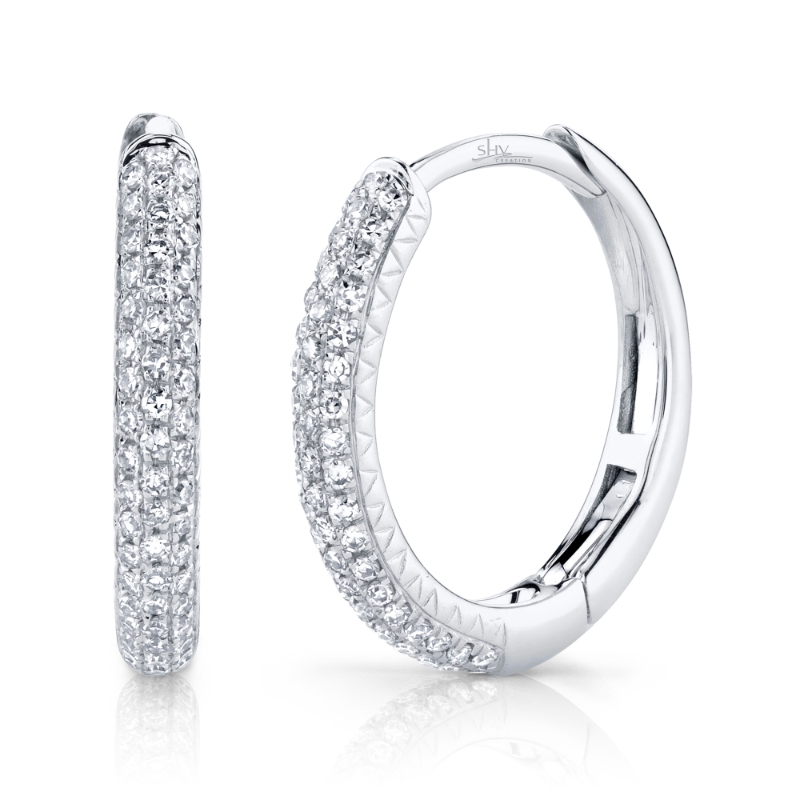 0.21Ct 14K White Gold Diamond Pave Hoop Earring