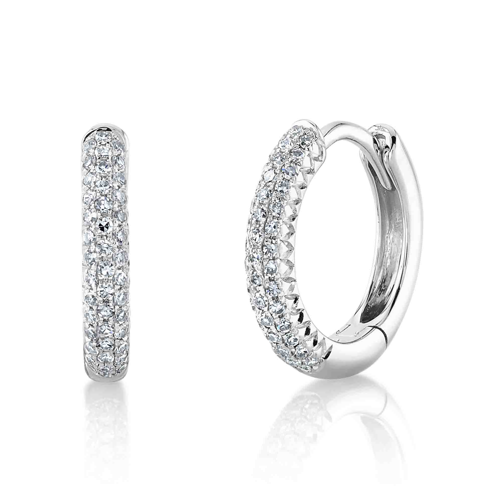 14K White Gold Diamond Hoop Earrings