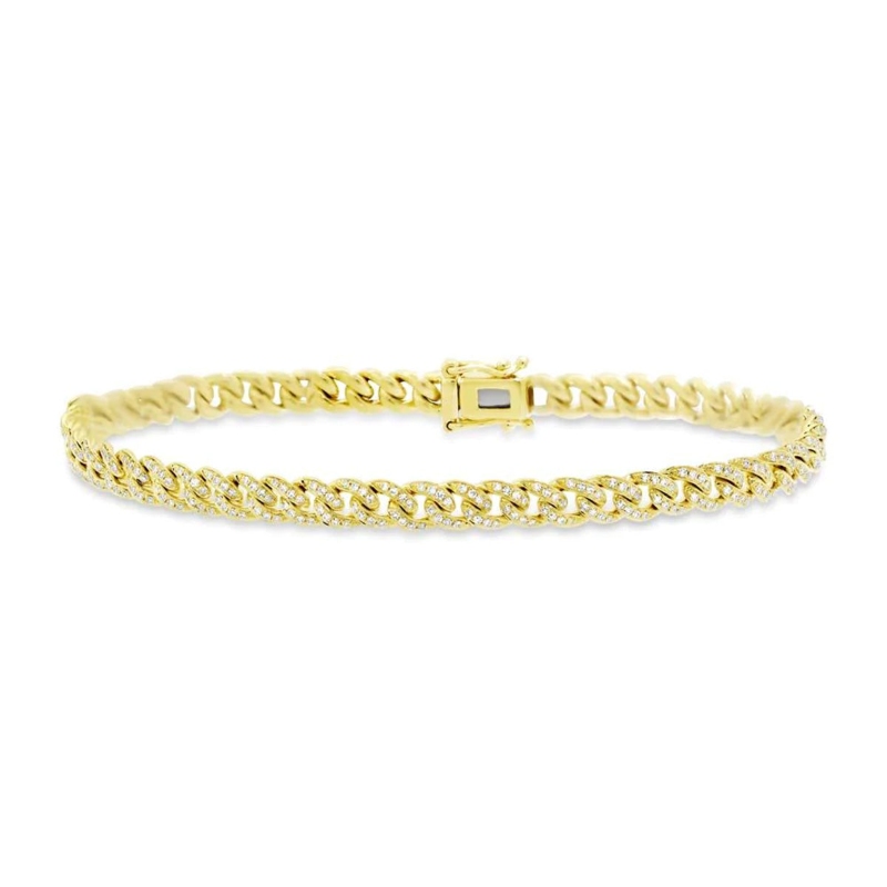 A 14K Yellow Gold Curb Link Bracelet That Is Set With Diamonds Weighing .96 Carat Total. G/H, Vs-Si