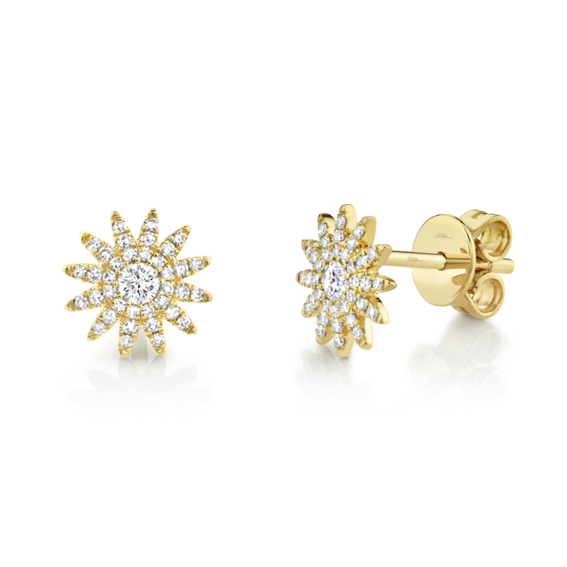 0.24Ct 14K Yellow Gold Diamond Starburst Stud Earring