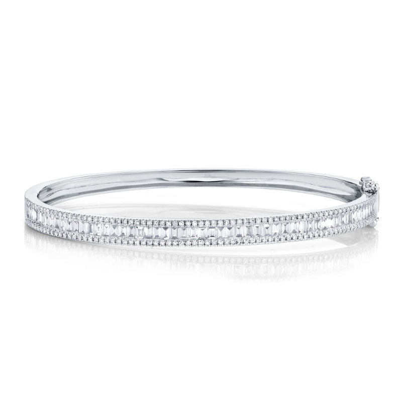 1.74Ct 14K White Gold Diamond Baguette Bangle