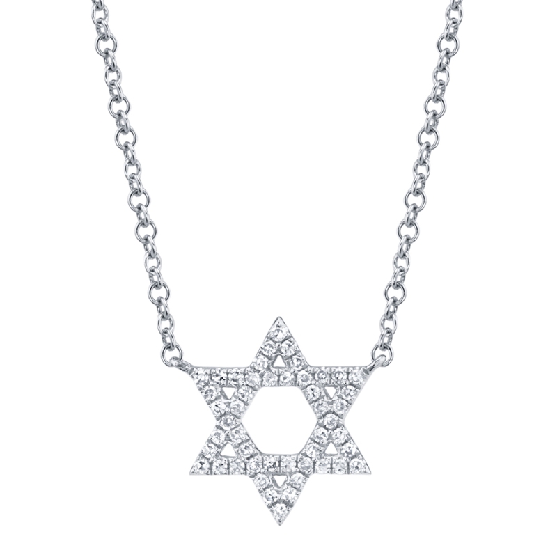 0.11Ct 14K White Gold Diamond Star Of David Necklace