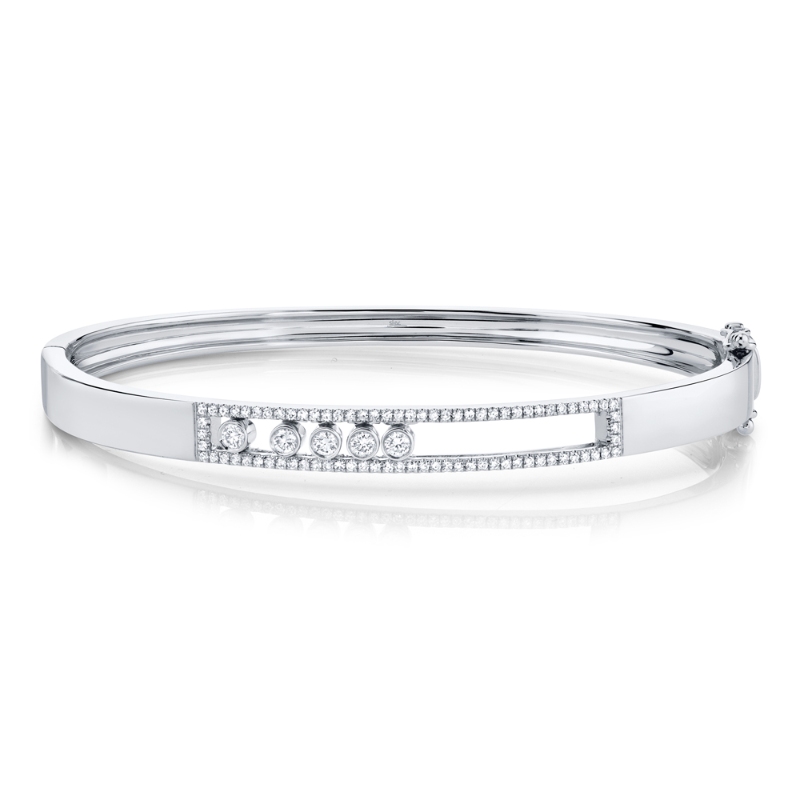 0.42Ct 14K White Gold Diamond Bezel Slider Bangle