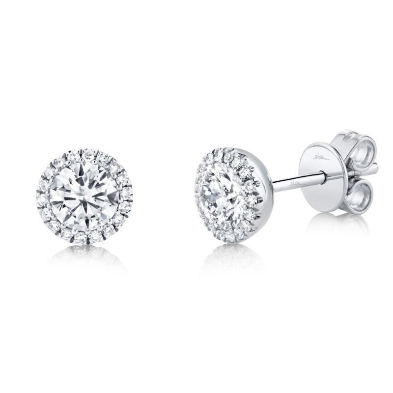 0.80Ct Round Brilliant Center And 0.10Ct Side 14K White Gold Diamond Stud Earring