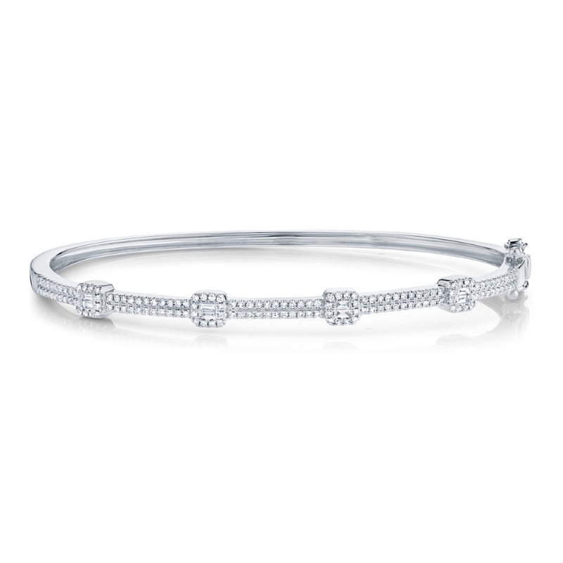 0.52Ct 14K White Gold Diamond Baguette Bangle