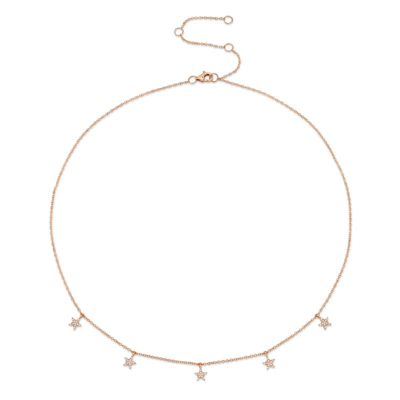 0.13Ct 14K Rose Gold Diamond Pave Star Necklace