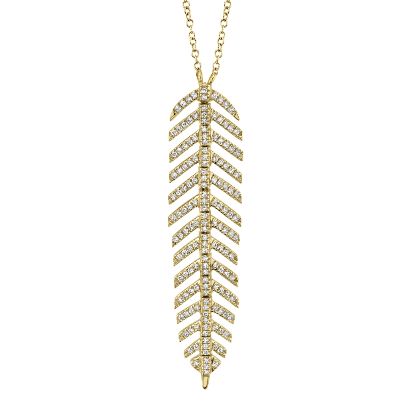 0.29Ct 14K Yellow Gold Diamond Feather Necklace