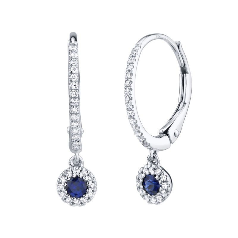 0.15Ct Diamond & 0.23Ct Blue Sapphire 14K White Gold Earring