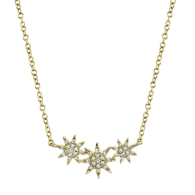 A 14K Yellow Gold Triple Star Station Necklace That Is Pave-Set With Diamonds Weighing .09 Carat Total. G/H, Vs-Si The Necklace Is Stationed To A Cable Link Chain Measuring 18 In Length.