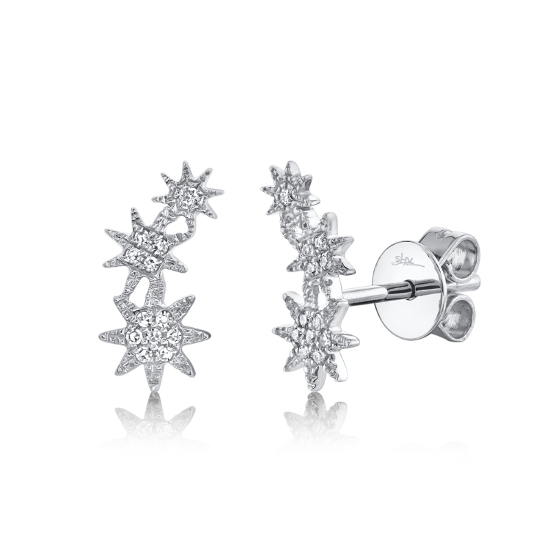 0.06Ct 14K White Gold Diamond Star Stud Earring