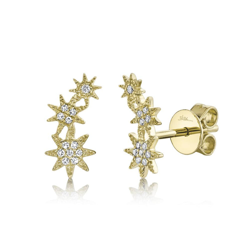 14K Yellow Gold Diamond Star Stud Earrings .06Ct G/H, Vs-Si