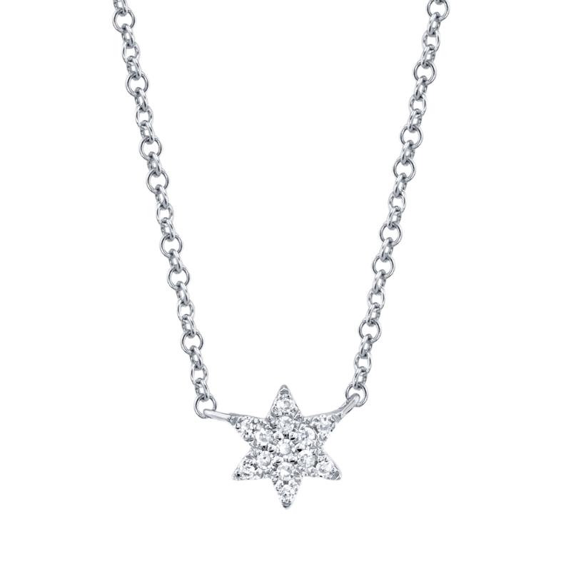 0.03Ct 14K White Gold Diamond Star Of David Necklace