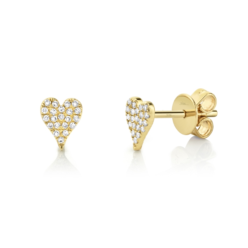0.10Ct 14K Yellow Gold Diamond Pave Heart Stud Earring