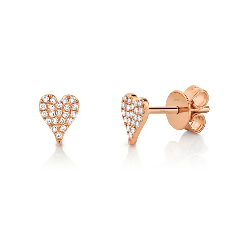 0.10Ct 14K Rose Gold Diamond Pave Heart Stud Earring