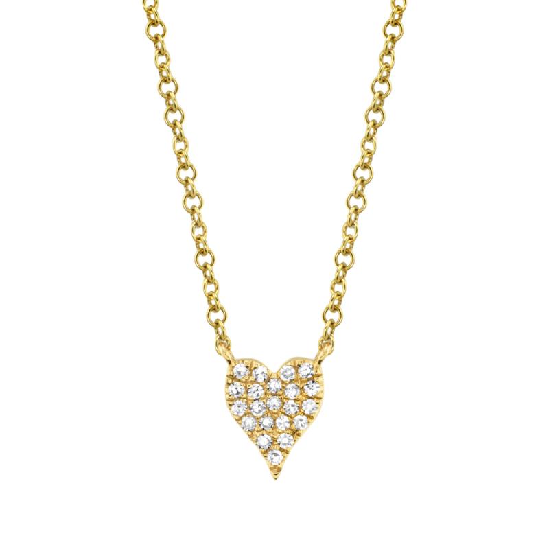 0.05Ct 14K Yellow Gold Diamond Pave Heart Necklace