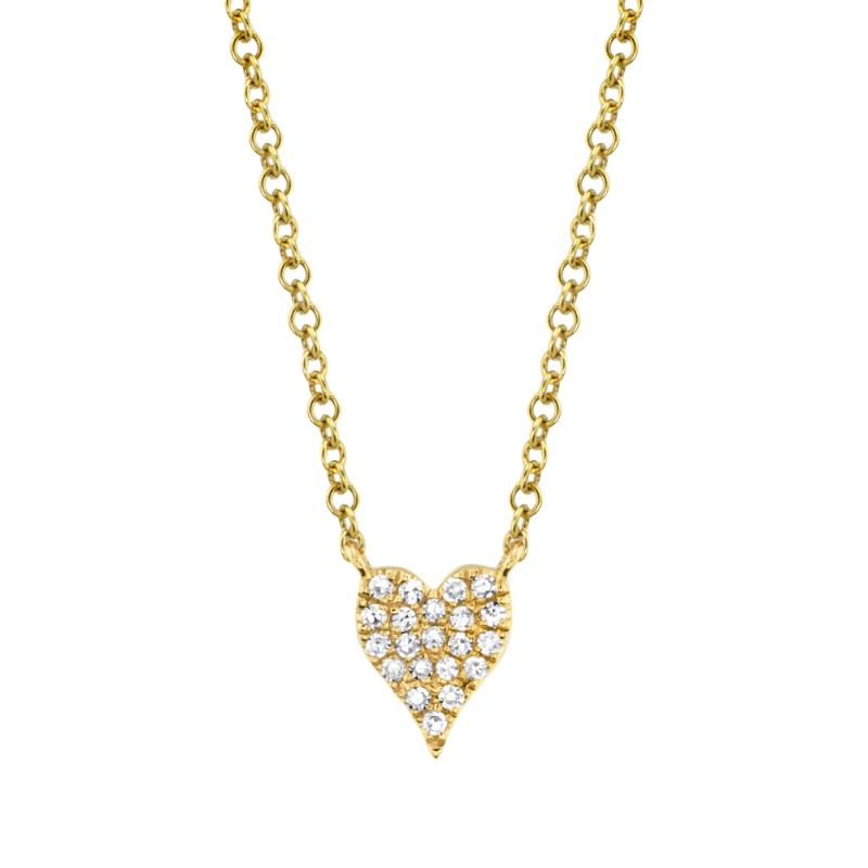 0.05Ct 14K Yellow Gold Diamond Pave Heart Necklace