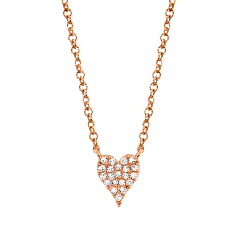 0.05Ct 14K Rose Gold Diamond Pave Heart Necklace