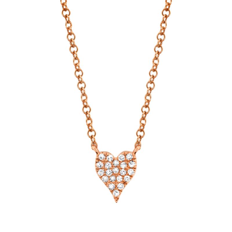 0.05Ct 14K Rose Gold Diamond Pave Heart Necklace