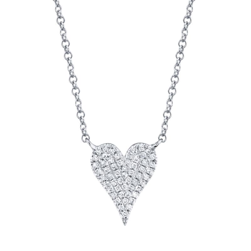 0.11Ct 14K White Gold Diamond Pave Heart Necklace