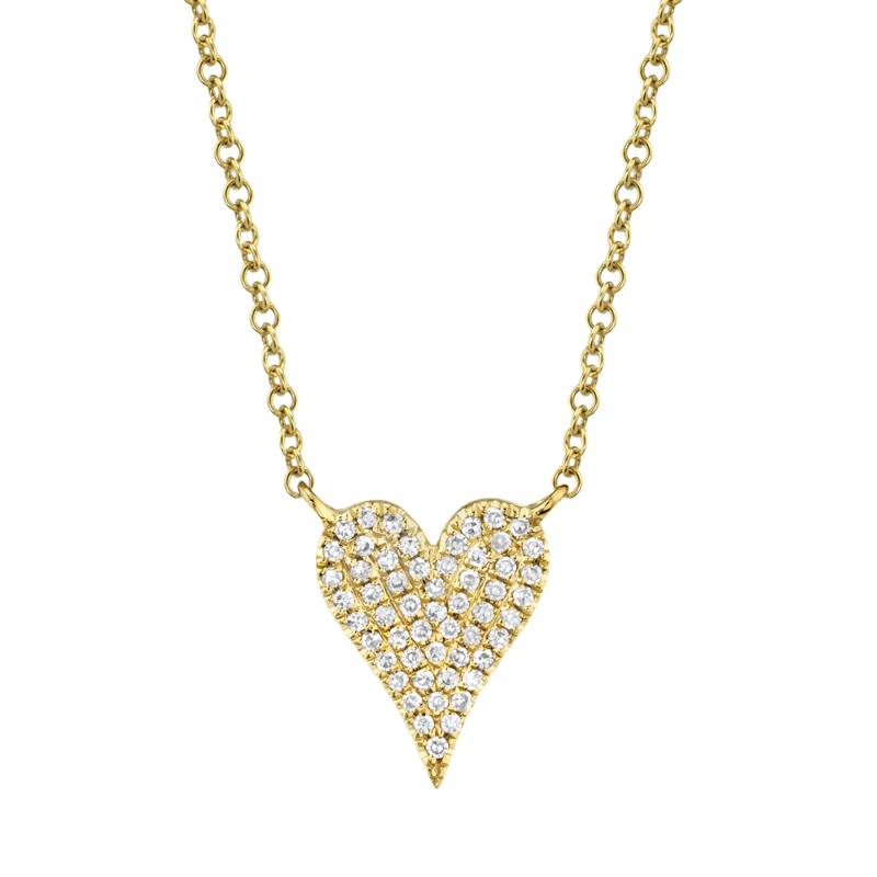 0.11Ct 14K Yellow Gold Diamond Pave Heart Necklace