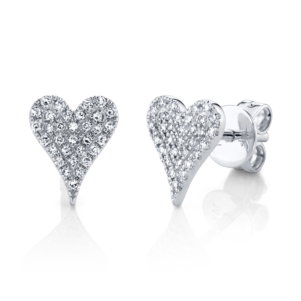 0.14ct 14k White Gold Diamond Pave Heart Stud Earring SC55006928