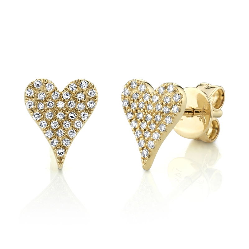 0.14Ct 14K Yellow Gold Diamond Pave Heart Stud Earring