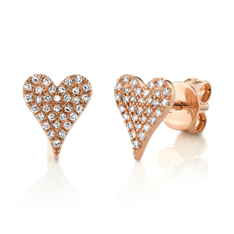 0.14Ct 14K Rose Gold Diamond Pave Heart Stud Earring