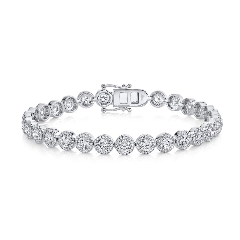 14K White Gold And Diamond Cluster-Style Tennis Bracelet