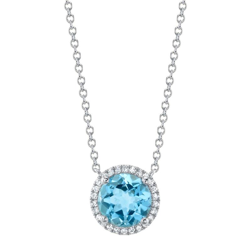 14K White Gold Diamond and Blue Topaz Necklace